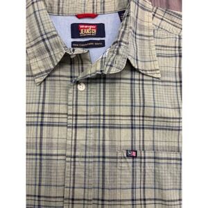 Wrangler Jeans Co Plaid Button Front Shirt XL Green Blue Short Sleeve Casual
